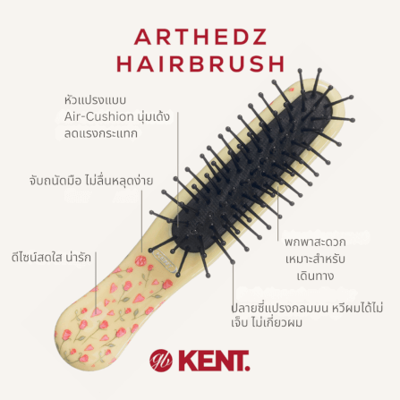 แปรงหวีผมเด็ก KENT รุ่น KIDS ARTHEDZ FLOWERS AND HEARTS HAIRBRUSH ลายดอกไม้และหัวใจ_3
